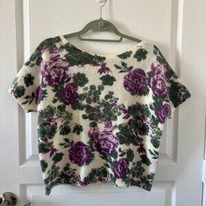 Sezane Short-Sleeve Floral Cardigan